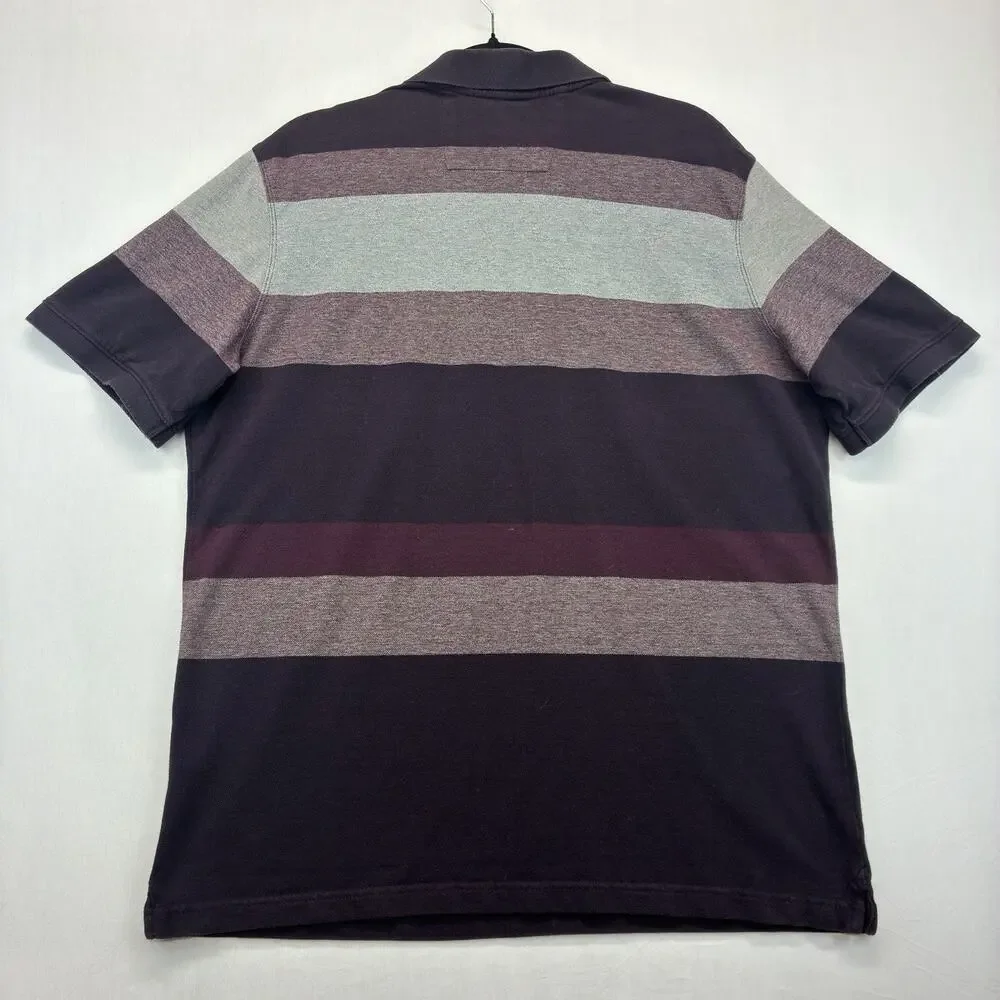 Banana Republic Polo Shirt Men’s XL Purple Gray Striped 100% Cotton Short Sleeve